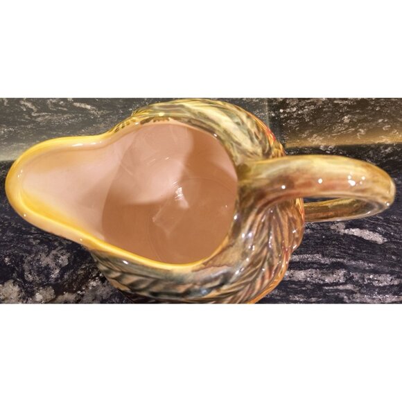 Hand-Painted Orange, Gold, Green Italian Flower-Pattern Ceramic Pitcher - Picture 3 of 4